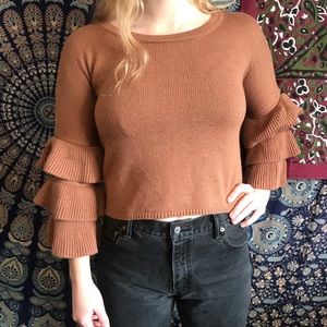 Brown Cropped Sweater Flowy Sleeves